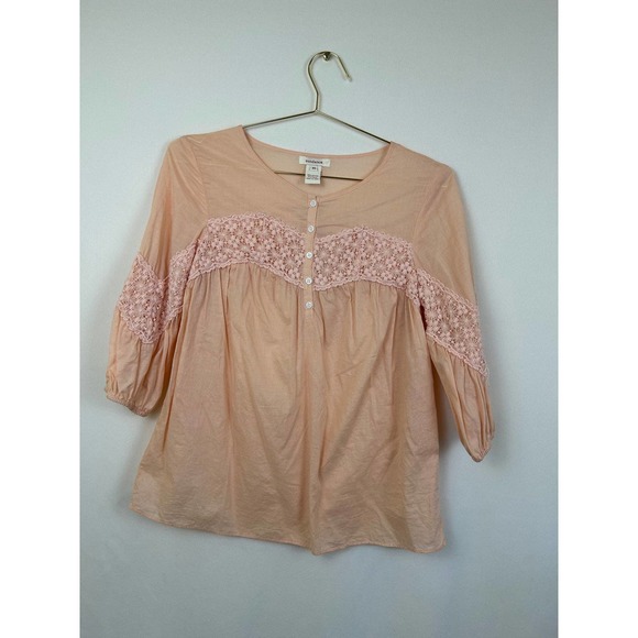 Sundance Tops - Sundance Cotton Crochet Sheer Pink Flowy Round Neck 3/4 Sleeve Size XS